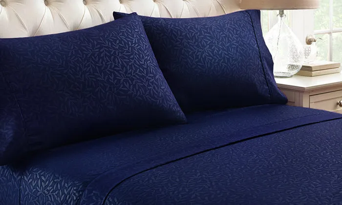 4-Piece Set : Super-Soft 1600 Series Leaf Embossed Bed Sheet