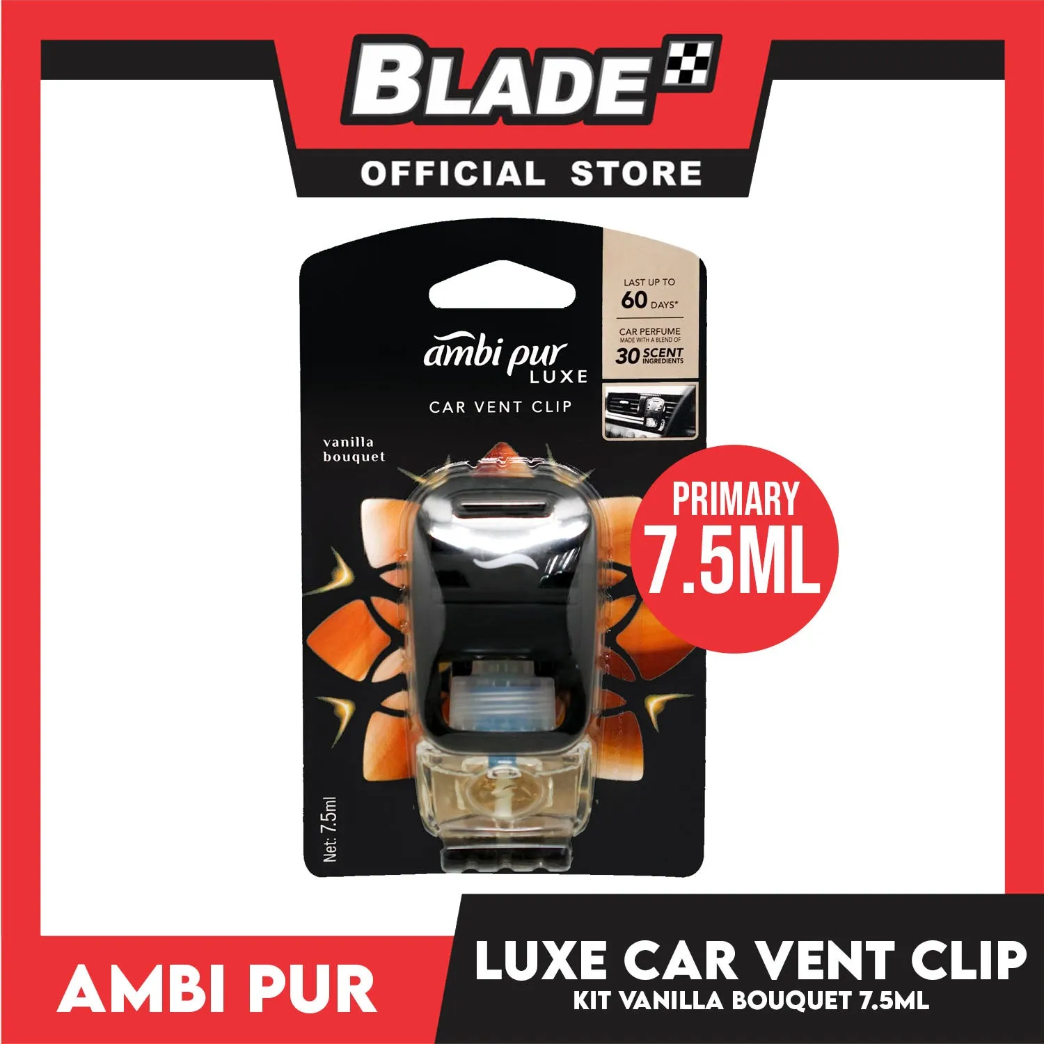 Ambi Pur Luxe Car Vent Clip Kit 7.5ml Vanilla Bouquet