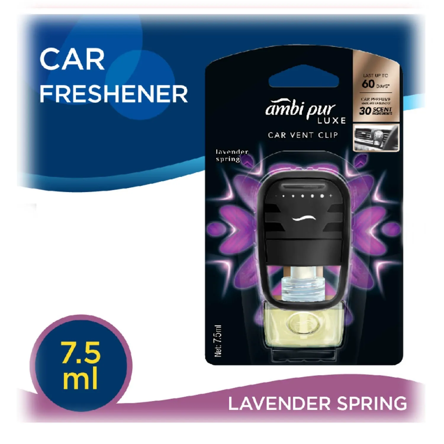 Ambi Pur Luxe Car Vent Clip with Extra Refill 7.5ml x 2 Lavander Spring