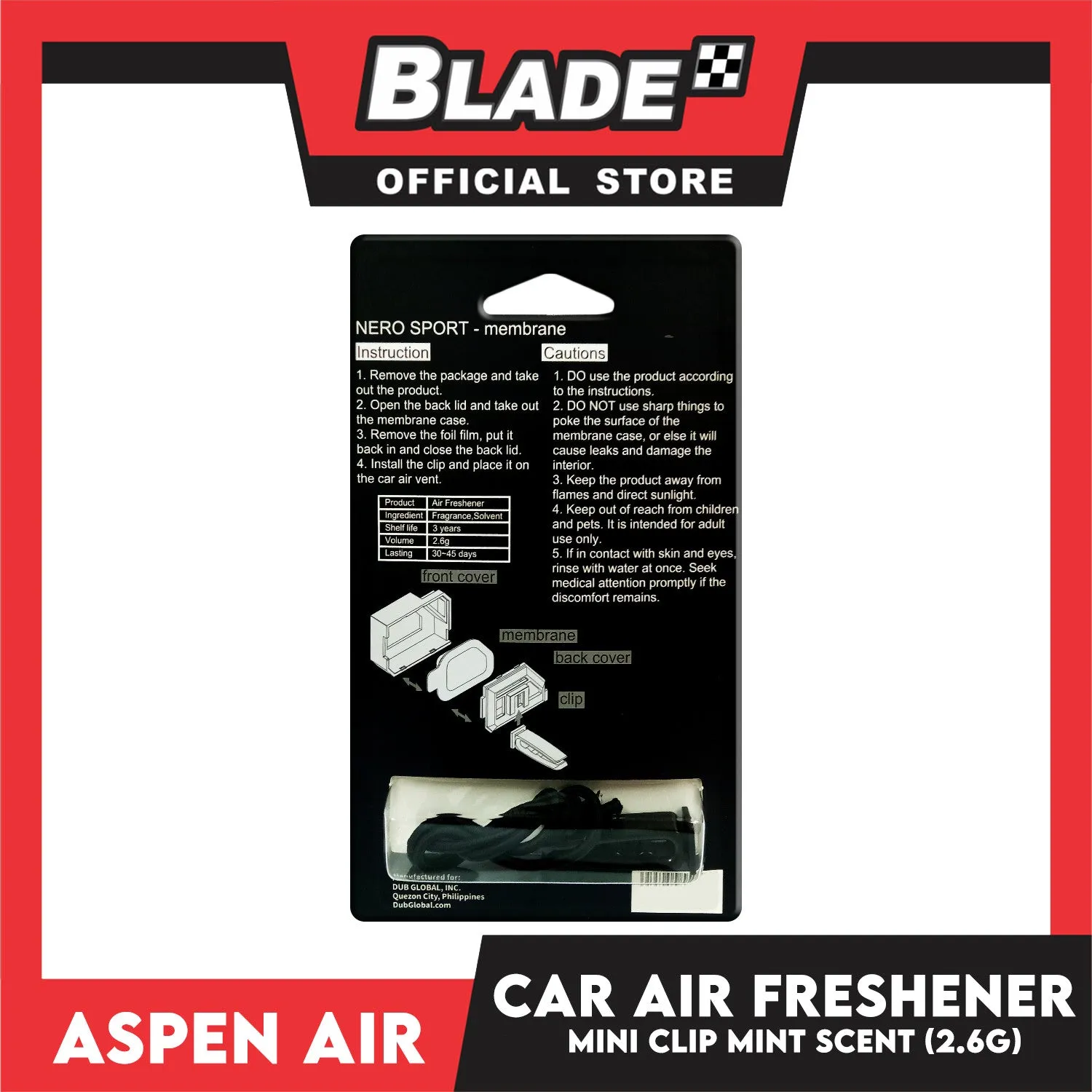Aspen Air Mini Clip Air Freshener (Mint) 2.6g