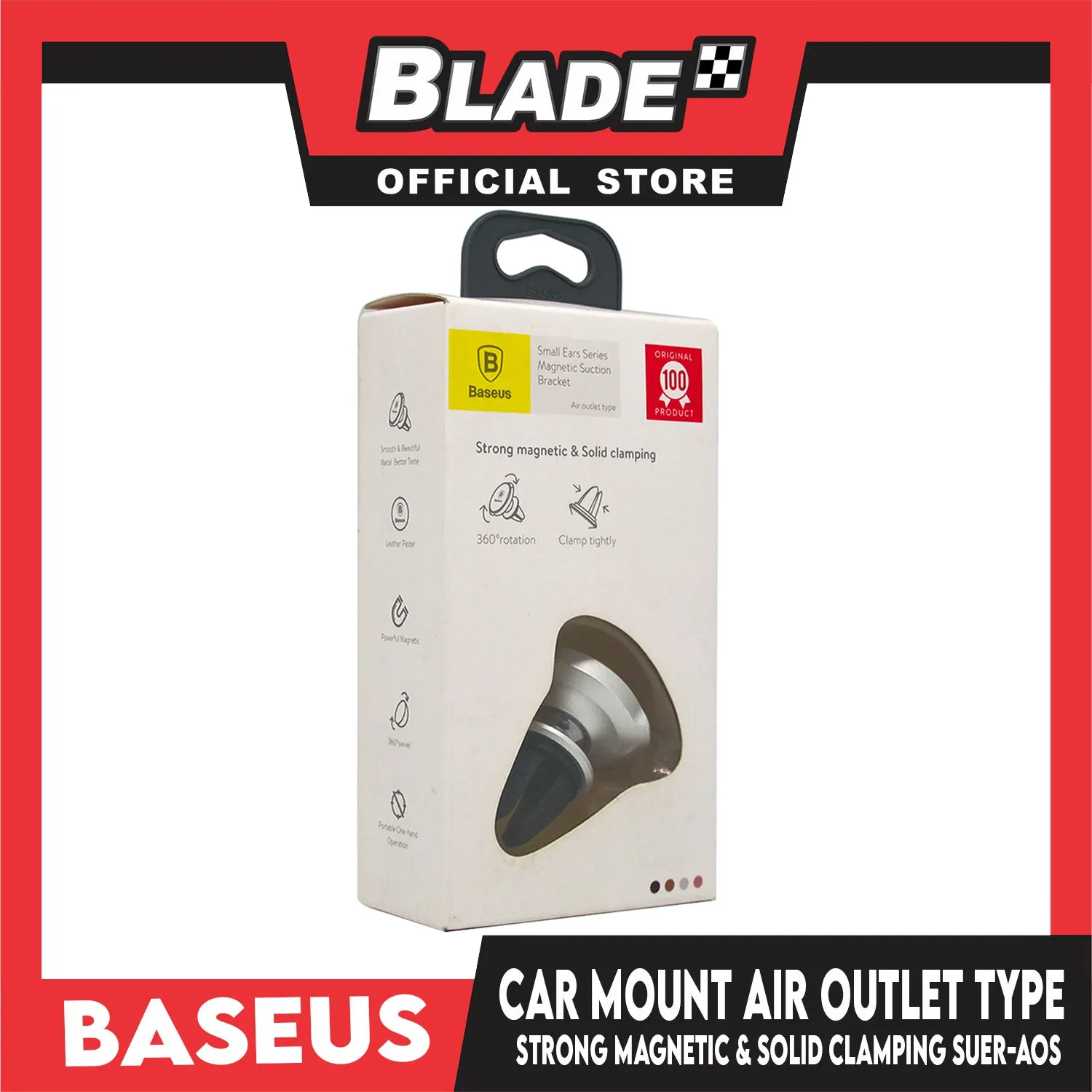 Baseus Car Mount Strong Magnetic & Solid Clamping SUER-AOS (Silver) 360 Deg. Rotation Air Outlet Type