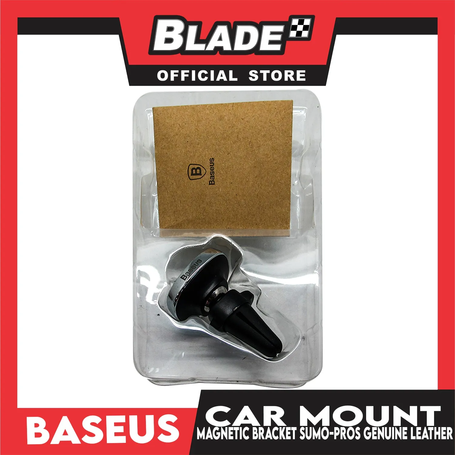Baseus Privity Series Pro Air Outlet Magnet Bracket Genuine Leather Phone Holder SUMQ-PR01 (Black with Silver) Car Mount Phone Holder