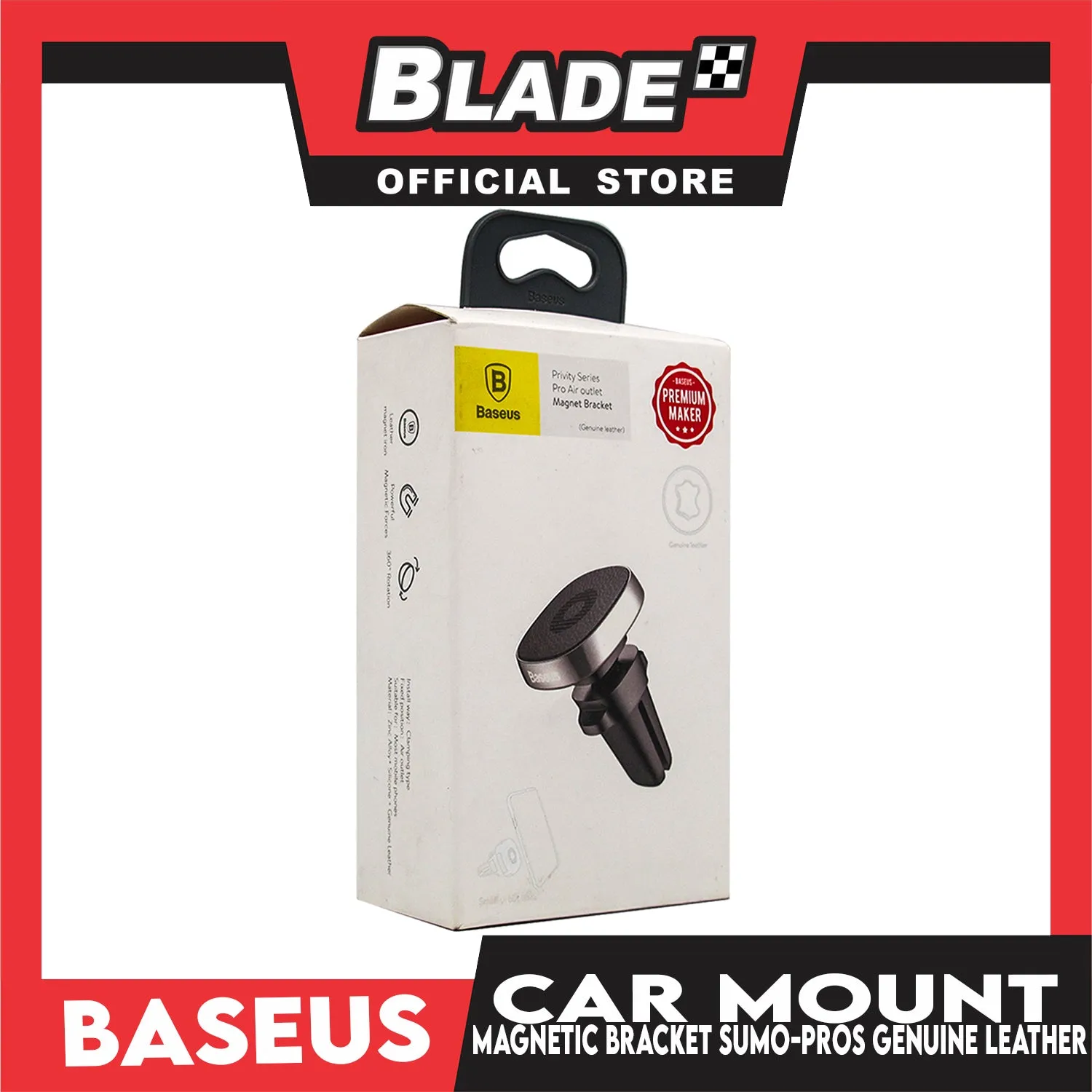 Baseus Privity Series Pro Air Outlet Magnet Bracket Genuine Leather Phone Holder SUMQ-PR01 (Black with Silver) Car Mount Phone Holder