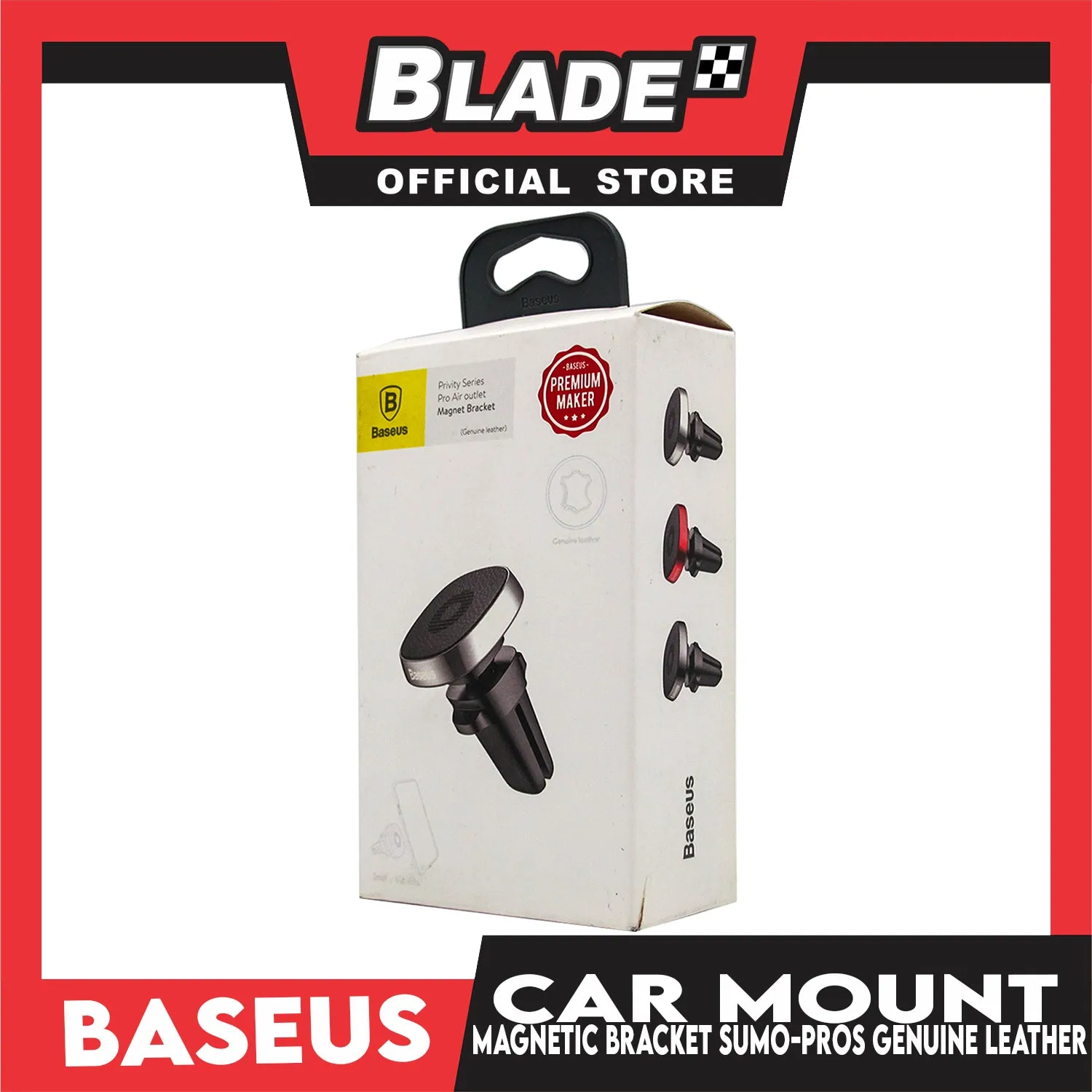 Baseus Privity Series Pro Air Outlet Magnet Bracket Genuine Leather Phone Holder SUMQ-PR01 (Black with Silver) Car Mount Phone Holder