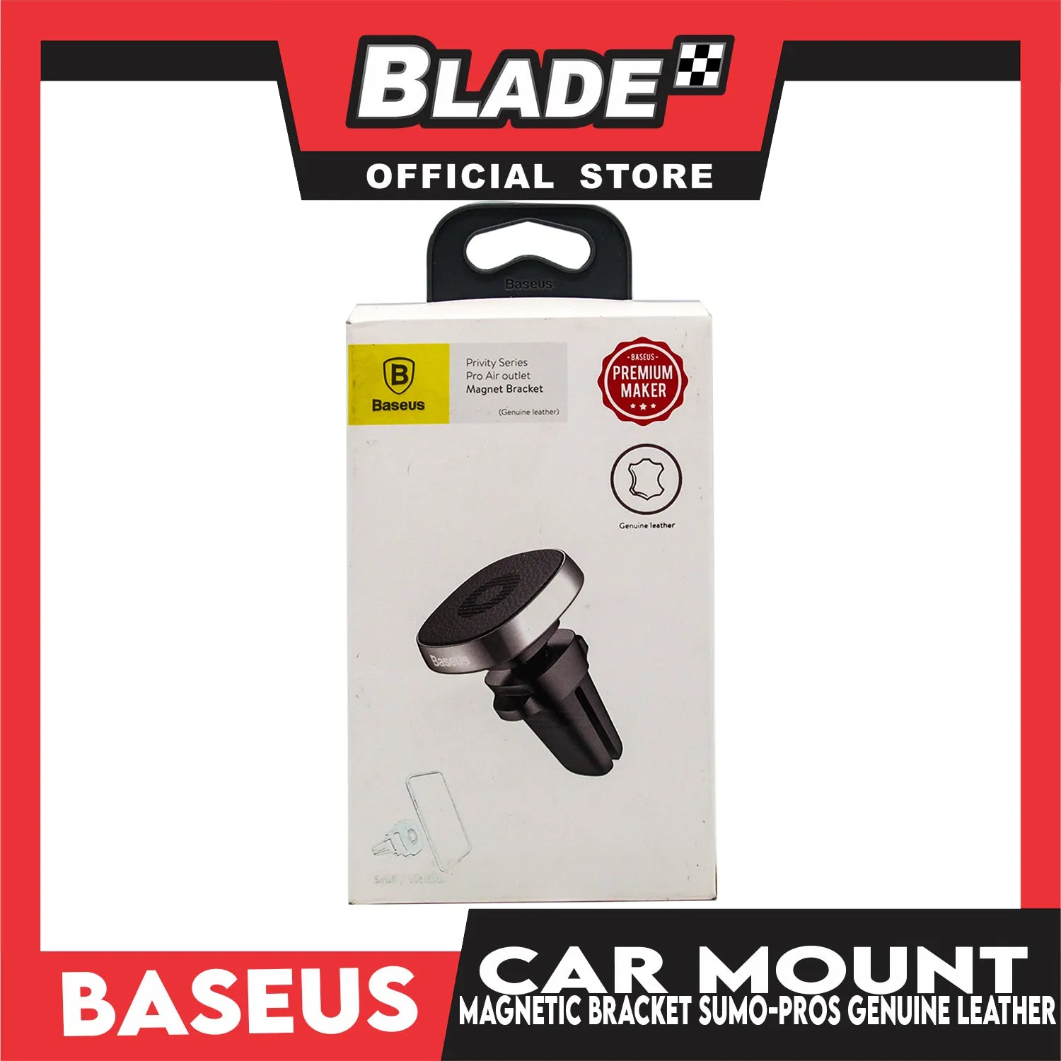 Baseus Privity Series Pro Air Outlet Magnet Bracket Genuine Leather Phone Holder SUMQ-PR01 (Black with Silver) Car Mount Phone Holder