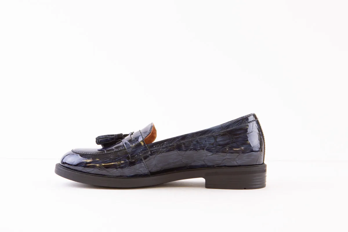 BIOECO 6146  FLAT LOAFER - NAVY CROC PATENT