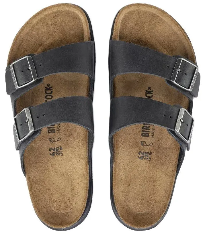 Birkenstock Arizona Rugged Sandals - Black Oiled Leather | Polyurethane Sole