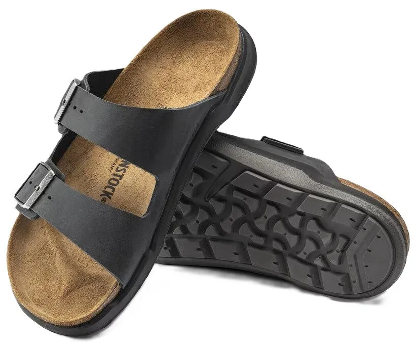 Birkenstock Arizona Rugged Sandals - Black Oiled Leather | Polyurethane Sole