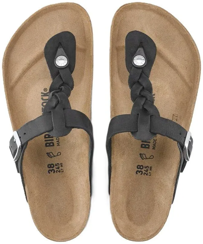 Birkenstock Gizeh Braided Sandals - Black Oiled Leather | Comfortable Cork Footbed