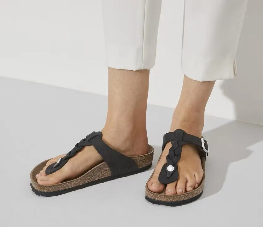 Birkenstock Gizeh Braided Sandals - Black Oiled Leather | Comfortable Cork Footbed