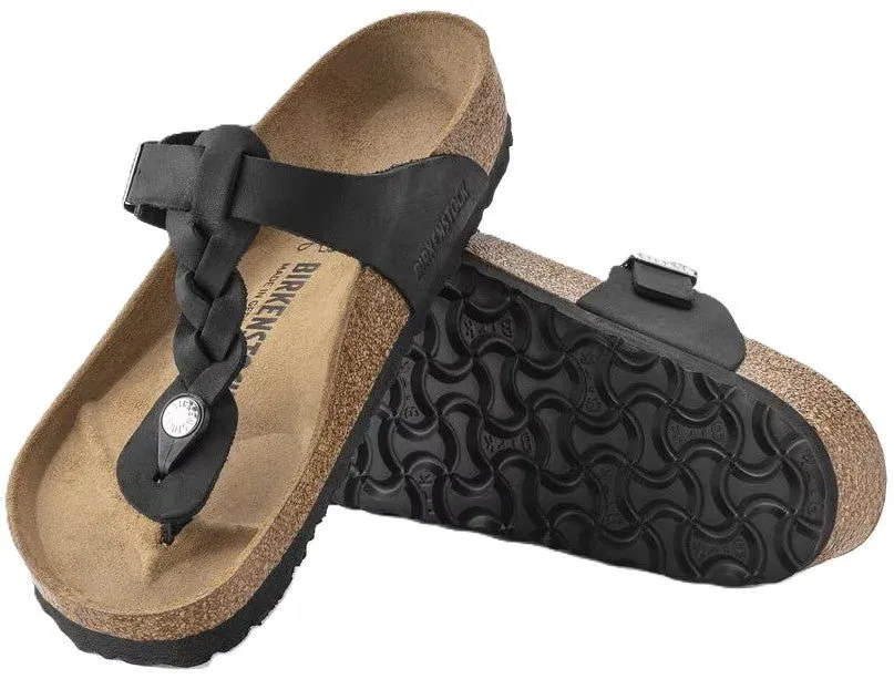Birkenstock Gizeh Braided Sandals - Black Oiled Leather | Comfortable Cork Footbed