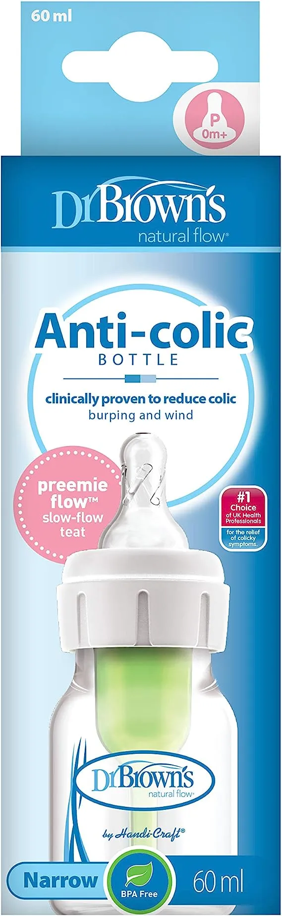 [Bundle of 2] Dr Brown's PP Narrow Anti-Colic Options  Baby Bottle, 1-Pack w/ Preemie Nipple