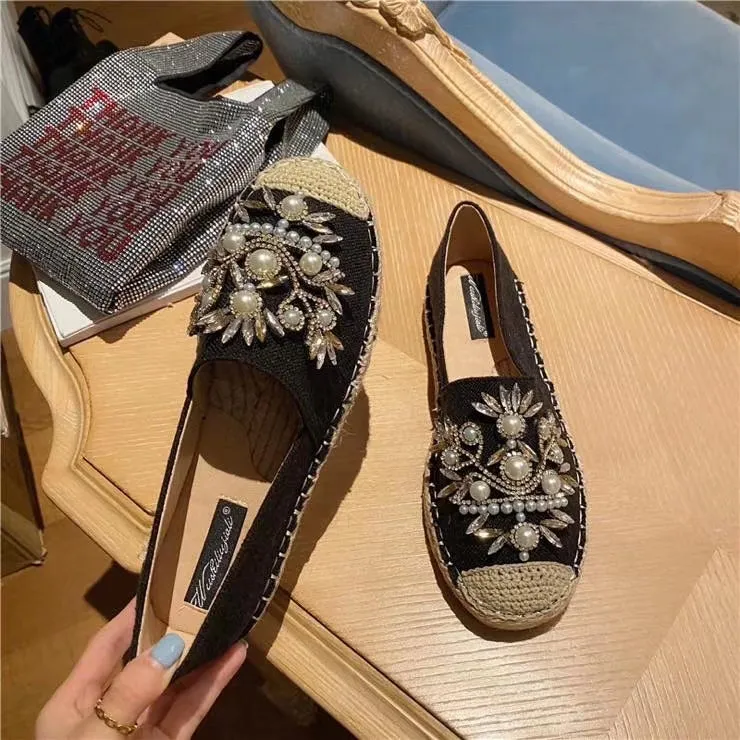 Crystal Pearl Embellishment Rope Flats