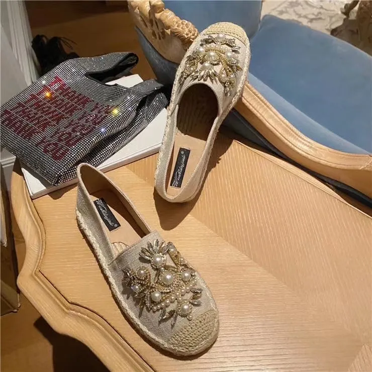 Crystal Pearl Embellishment Rope Flats