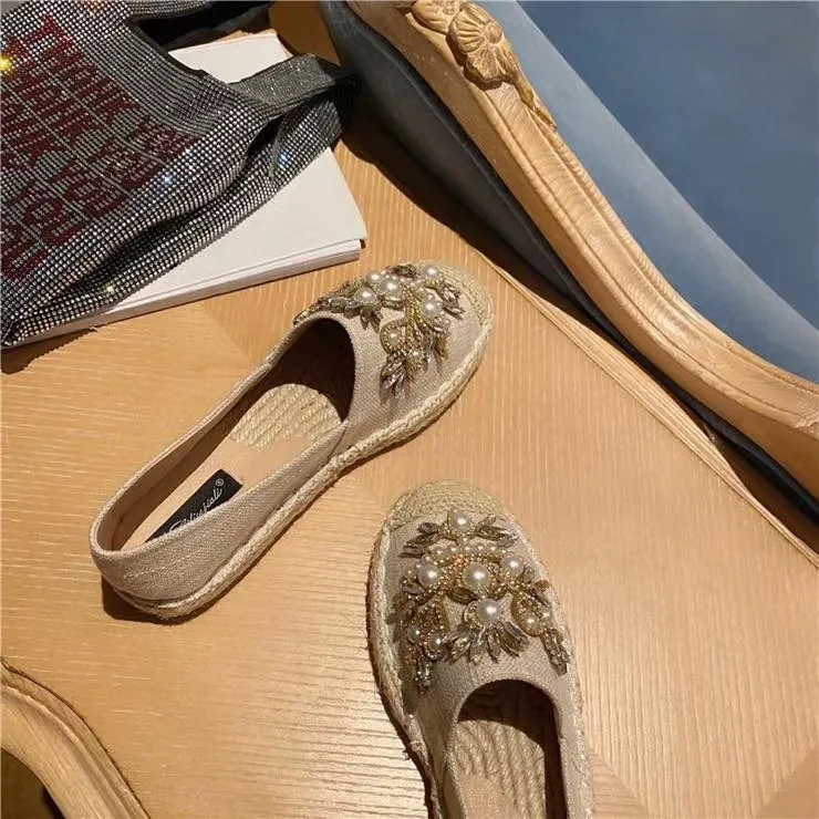 Crystal Pearl Embellishment Rope Flats