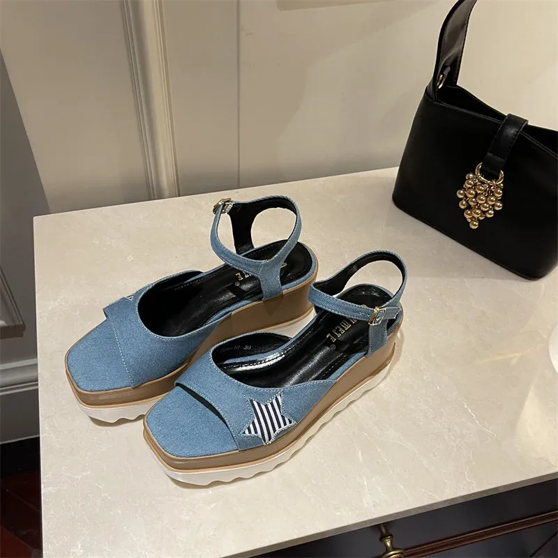 Diya Star Denim Slingback Platform Sandals