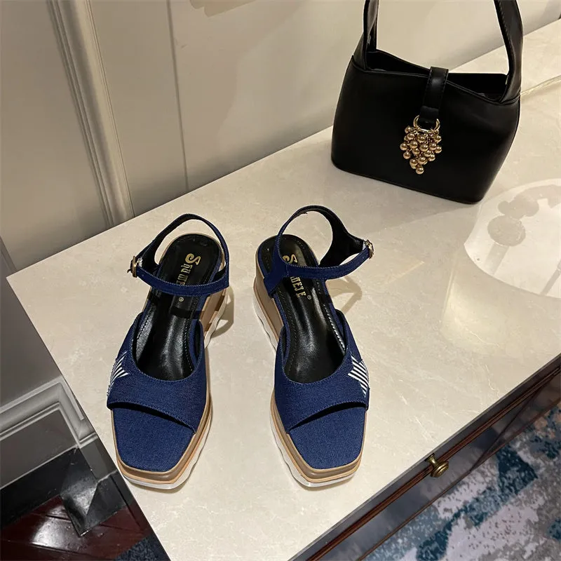 Diya Star Denim Slingback Platform Sandals