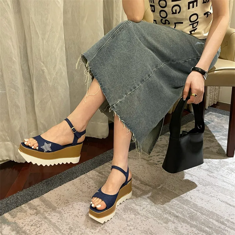 Diya Star Denim Slingback Platform Sandals