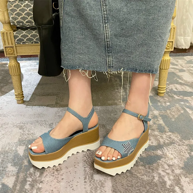 Diya Star Denim Slingback Platform Sandals