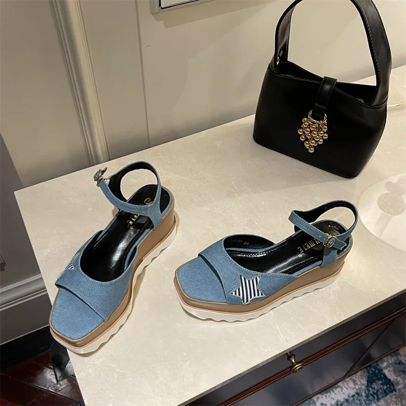 Diya Star Denim Slingback Platform Sandals