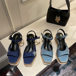 Diya Star Denim Slingback Platform Sandals