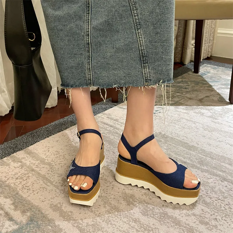 Diya Star Denim Slingback Platform Sandals