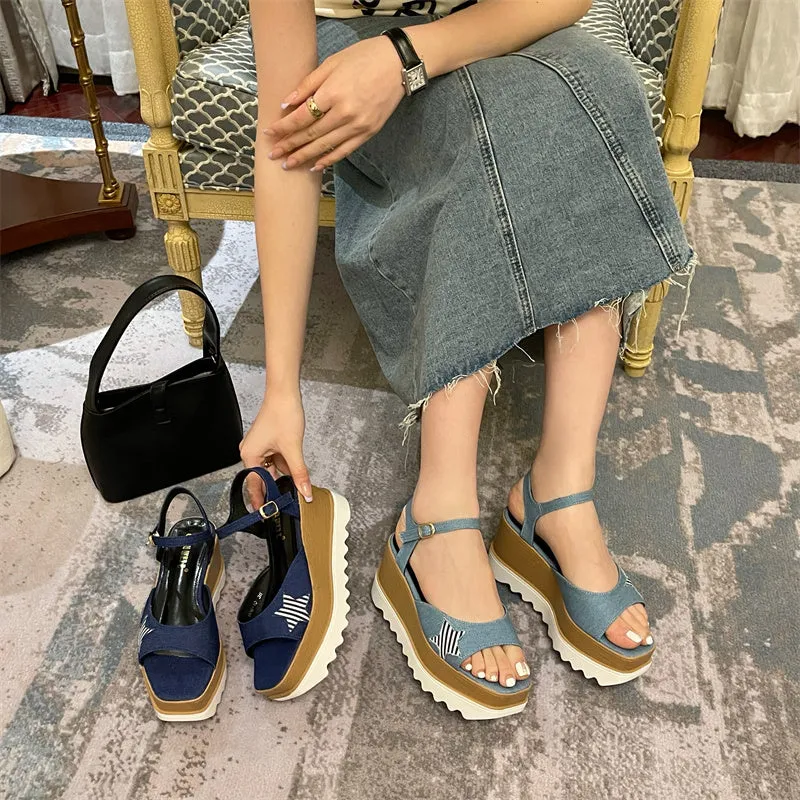 Diya Star Denim Slingback Platform Sandals