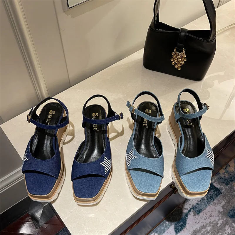 Diya Star Denim Slingback Platform Sandals
