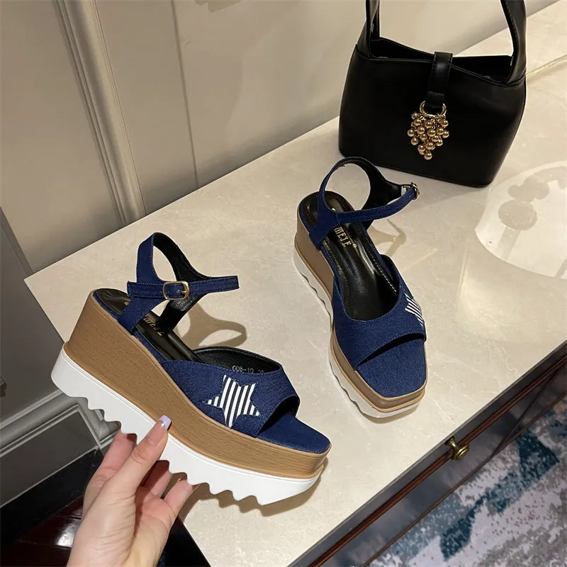 Diya Star Denim Slingback Platform Sandals