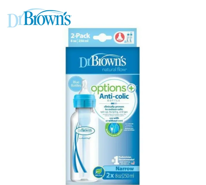Dr Brown's 8 oz/250 ml PP Narrow-Neck "Options " Bottle - Blue (Twin Pack)