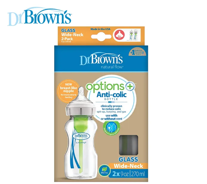 Dr Brown's 9 OZ/270 ML Glass Wide-Neck "Options" Bottle, Twin-Pack