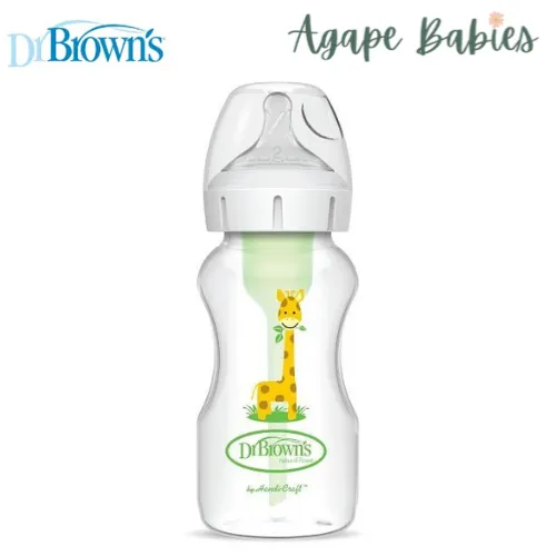 Dr Brown's 9oz/270 mL PP Wide-neck Anti-Colic Options  Baby Bottle, w/ L2 Nipple, Giraffe, 1-Pack