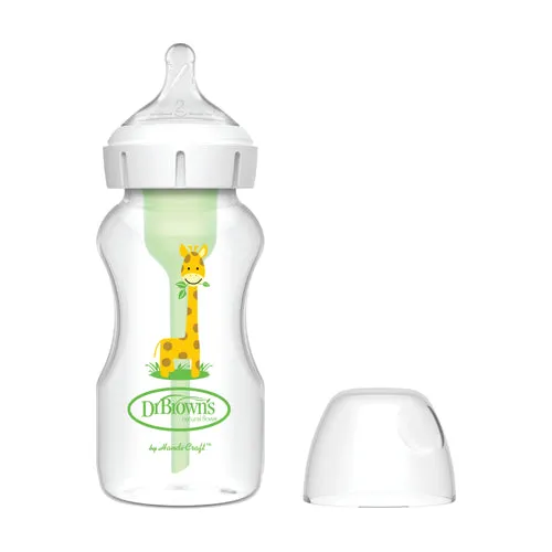 Dr Brown's 9oz/270 mL PP Wide-neck Anti-Colic Options  Baby Bottle, w/ L2 Nipple, Giraffe, 1-Pack