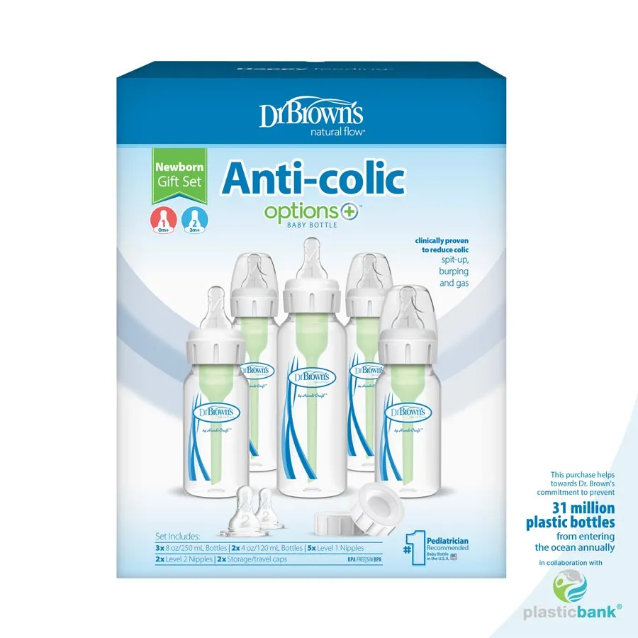Dr. Brown's Narrow Natural Flow Anti-Colic Options  Bottles Newborn Feeding Set