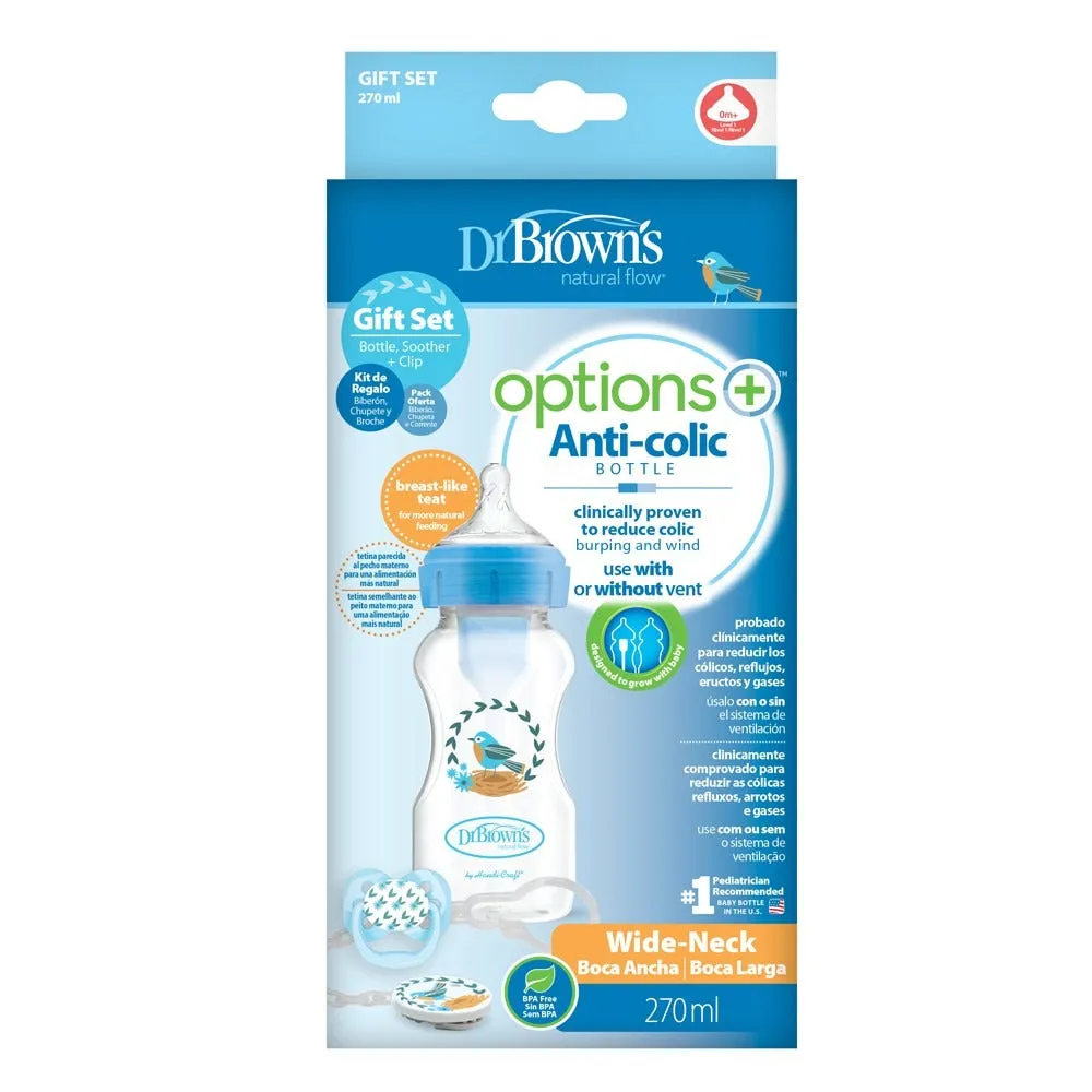 Dr Brown's PP Wide-Neck Options  Bottle   Soother Gift Set - BLUE