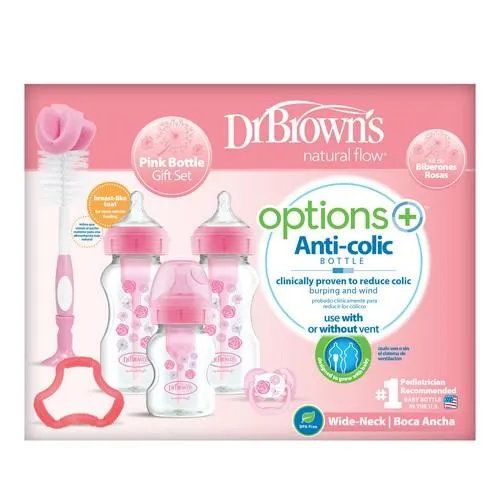 Dr. Brown’s Wide Neck Options  Baby Feeding Bottle Gift Set - Pink