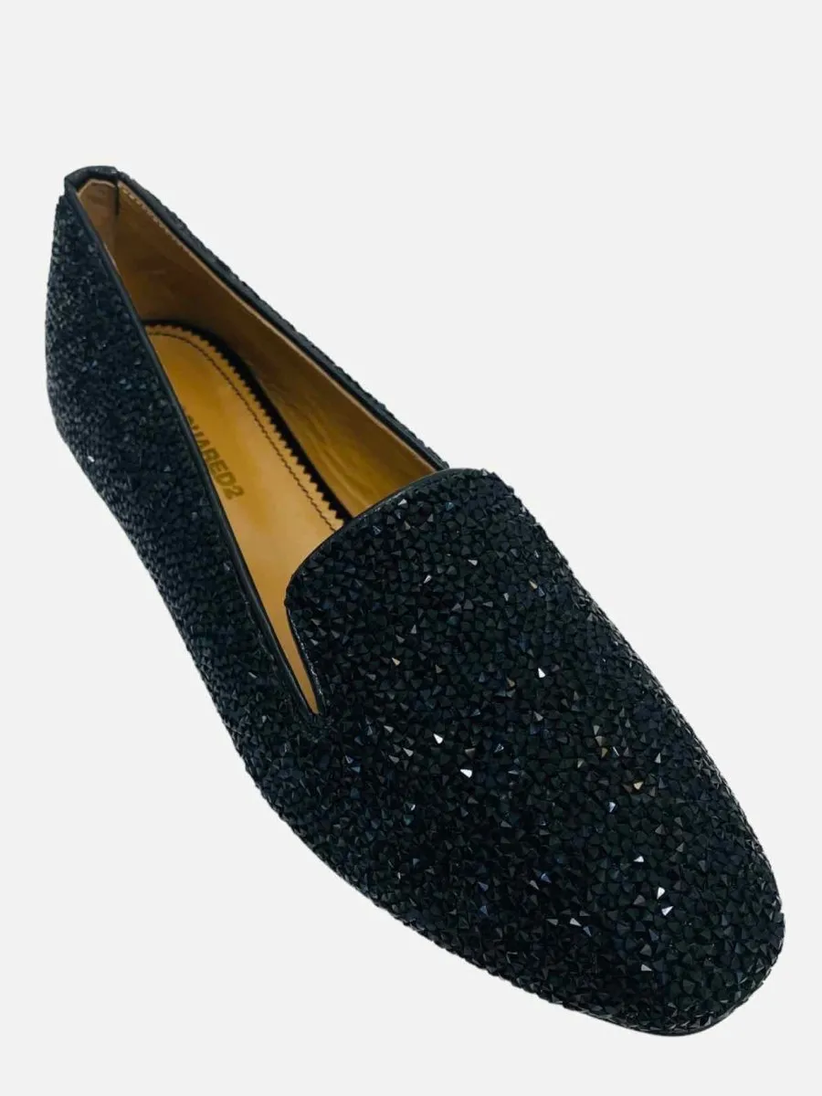 DSQUARED2 Black Crystal Embellished Smoking Slippers 38