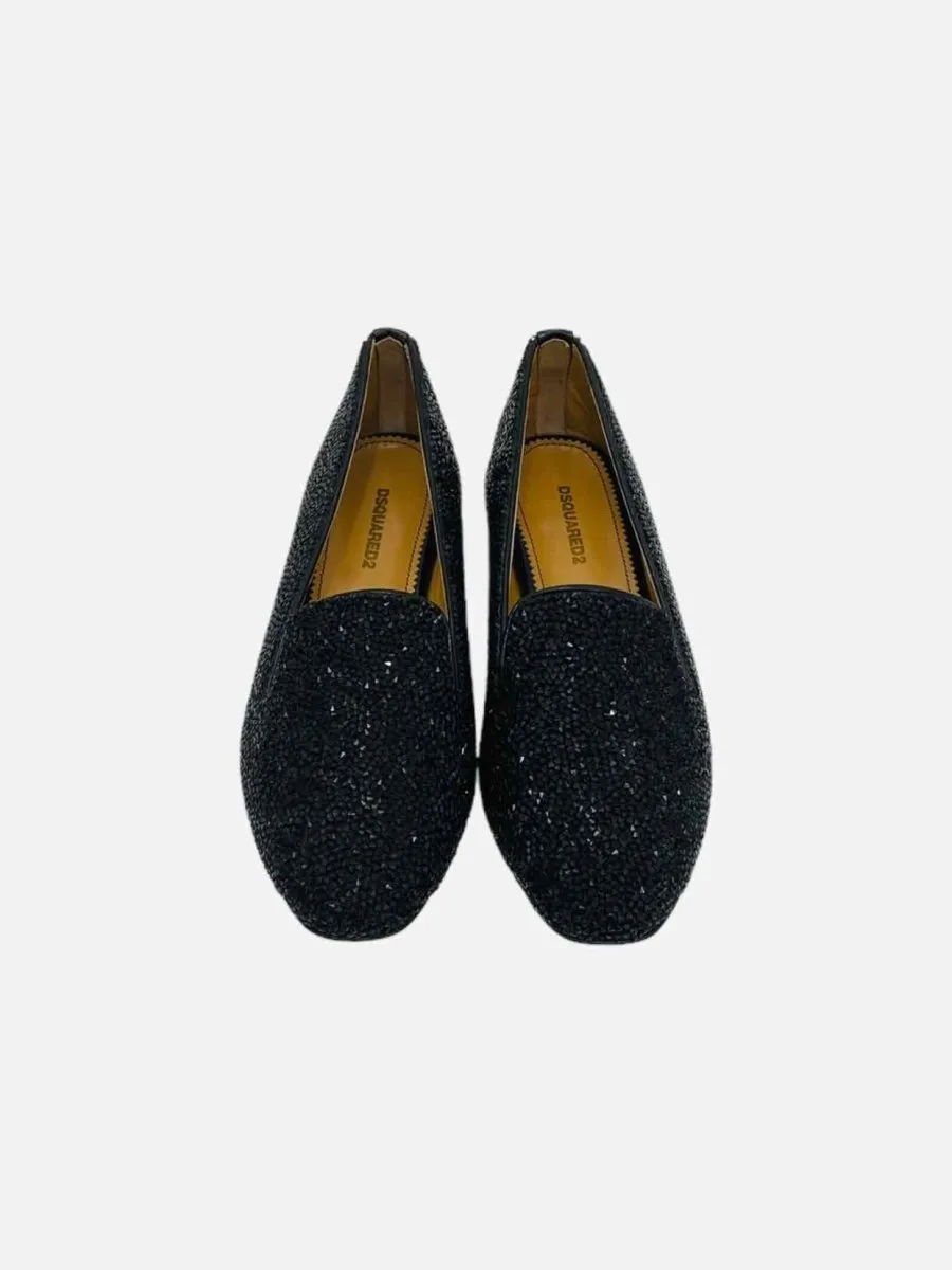 DSQUARED2 Black Crystal Embellished Smoking Slippers 38