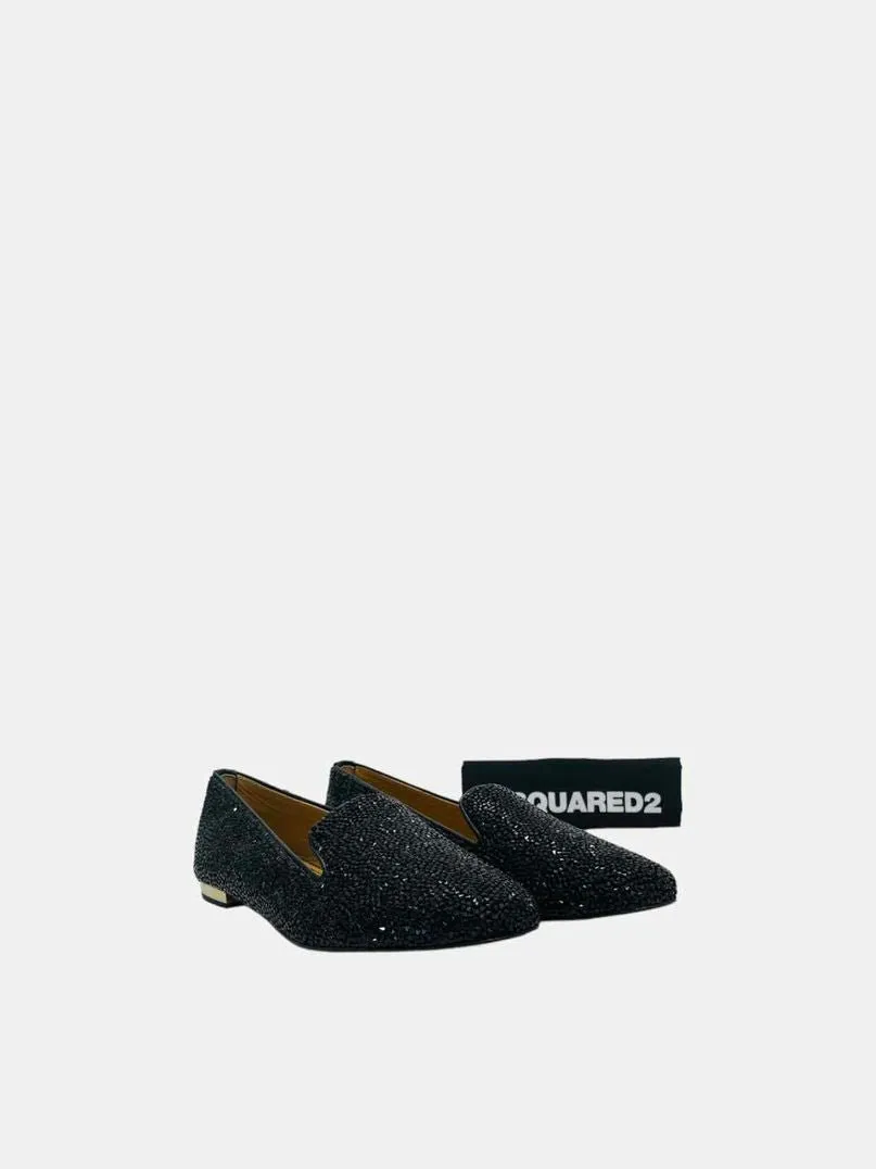 DSQUARED2 Black Crystal Embellished Smoking Slippers 38