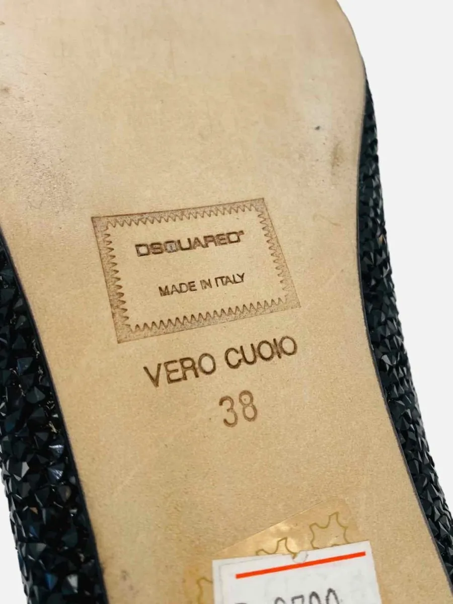 DSQUARED2 Black Crystal Embellished Smoking Slippers 38