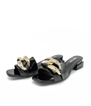 Fashionable Black Patent Link Detail Mules
