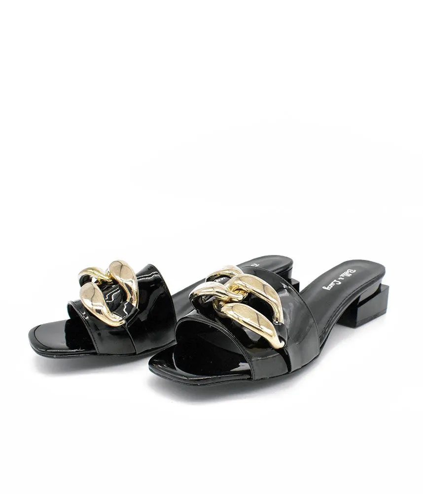 Fashionable Black Patent Link Detail Mules