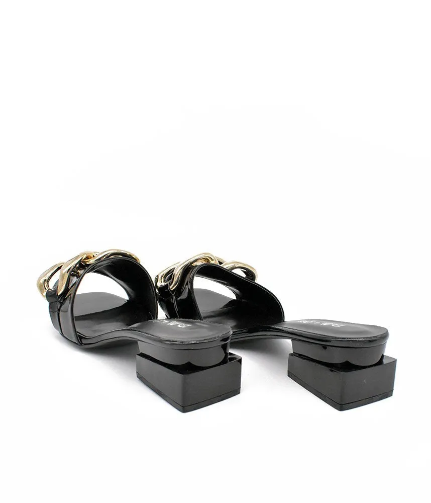 Fashionable Black Patent Link Detail Mules