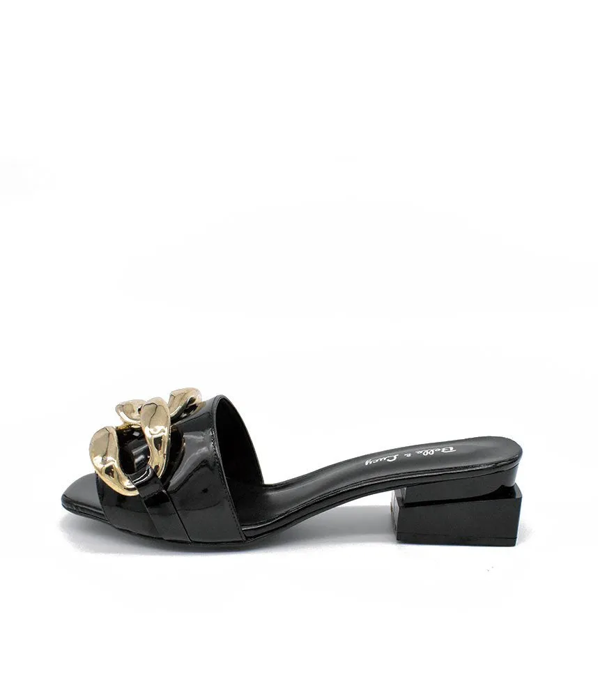 Fashionable Black Patent Link Detail Mules