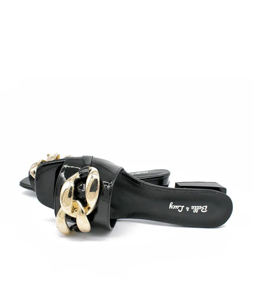 Fashionable Black Patent Link Detail Mules