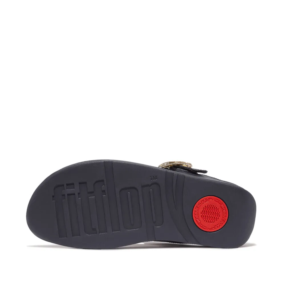 FitFlop Lulu Crystal-Buckle Leather Toe-Post Sandals
