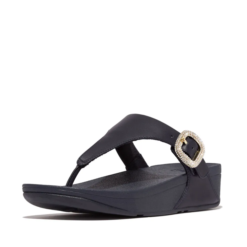 FitFlop Lulu Crystal-Buckle Leather Toe-Post Sandals
