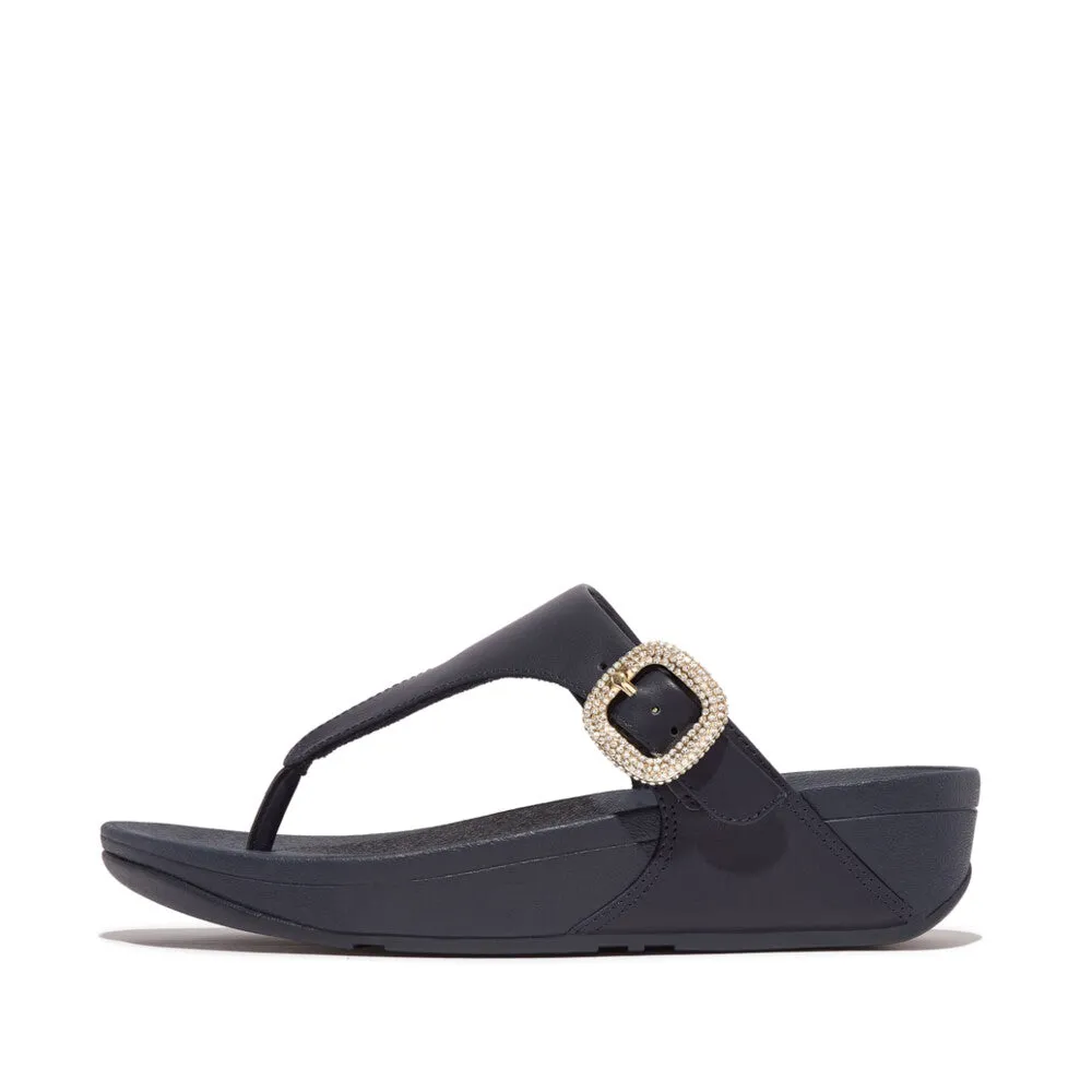 FitFlop Lulu Crystal-Buckle Leather Toe-Post Sandals