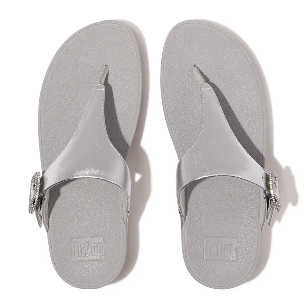 FitFlop Lulu Crystal-Buckle Leather Toe-Post Sandals