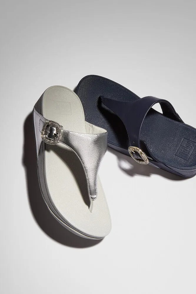 FitFlop Lulu Crystal-Buckle Leather Toe-Post Sandals